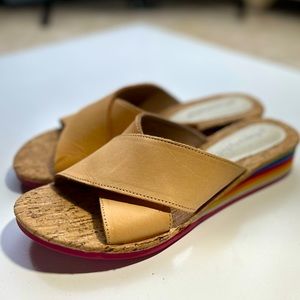 🦋🦄Jeffrey Campbell Crisscross Slip On Cork Rainbow Women’s Sandals 6